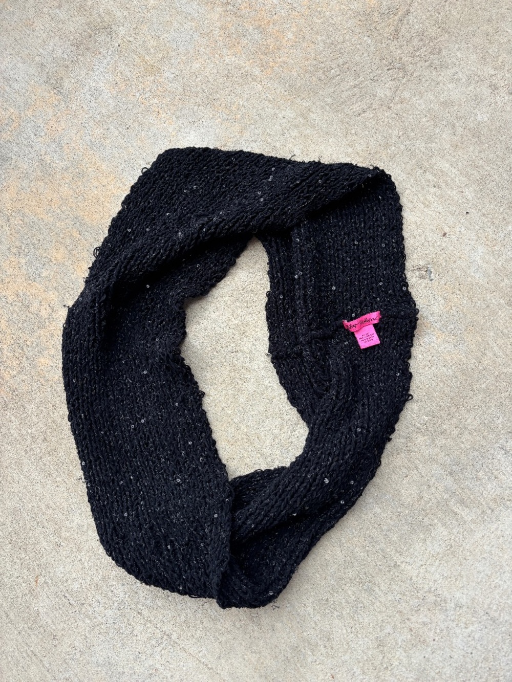Y2K Betsy Johnson Black Sequin Chunky Knit Infinity Scarf